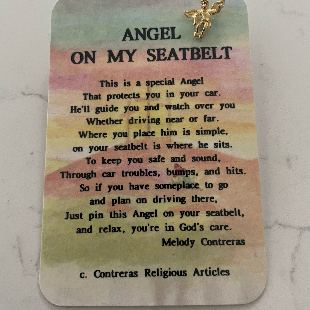 Angel On My Seatbelt Pin Prayer Card New Motivation Faith Religious Travel Home